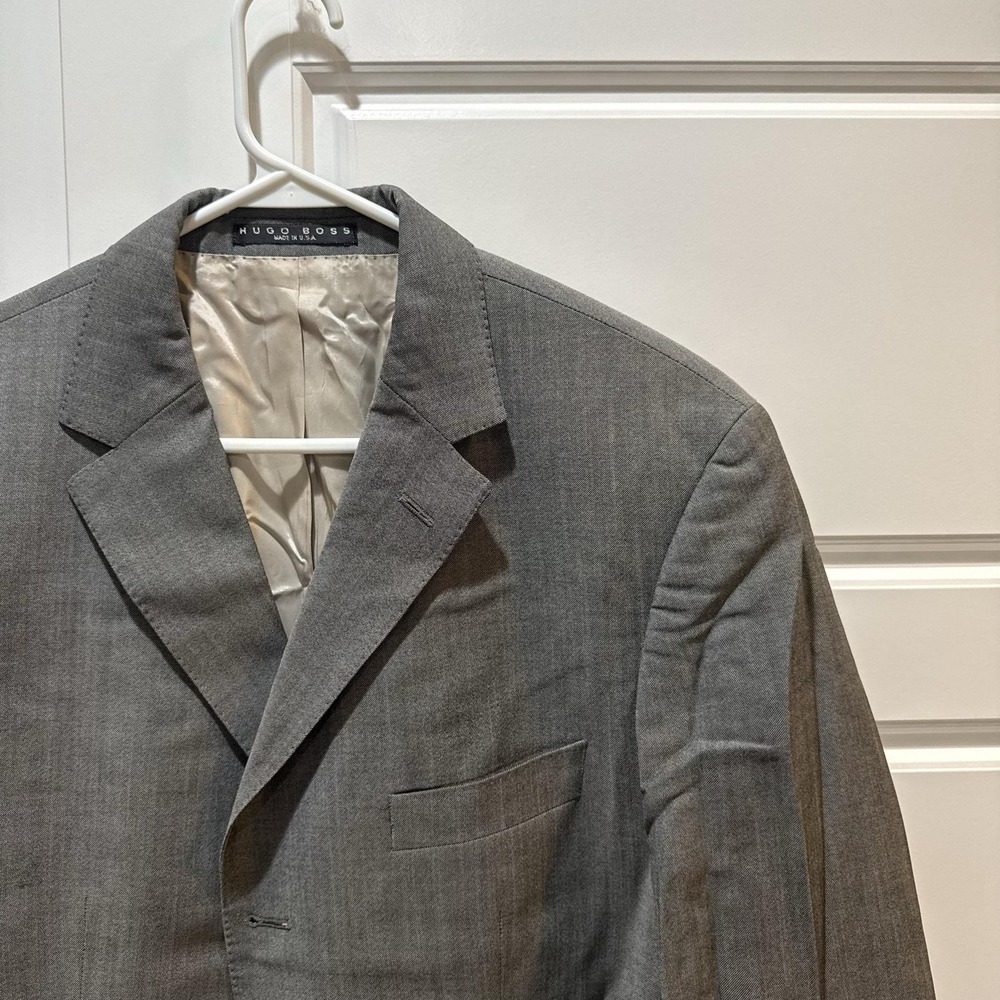 Hugo Boss Suit Jacket Mens 42 Gray Stretch Single Breasted Notch Lapel Made USA